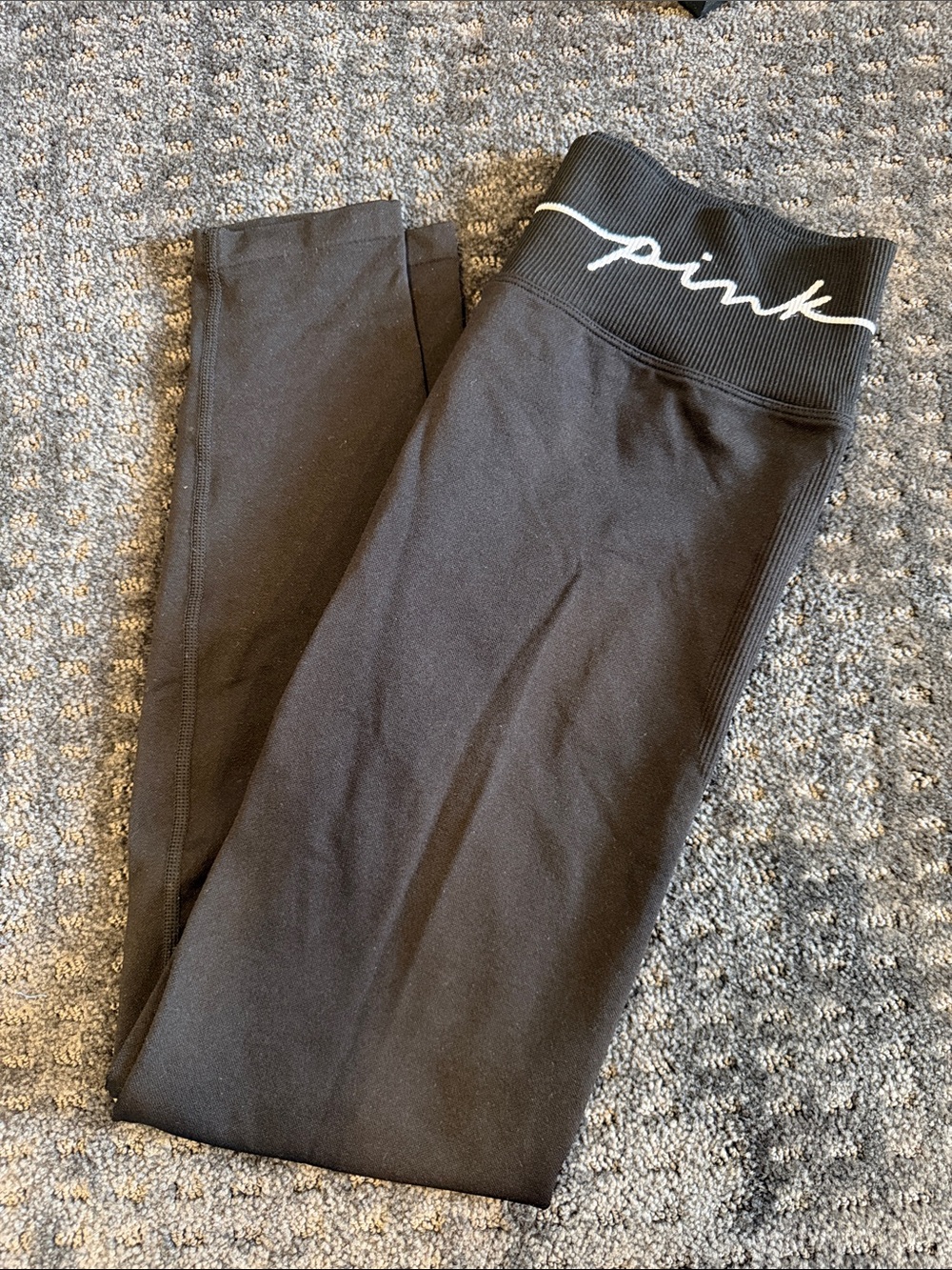 PINK Victoria's Secret Black Leggings with White Waist Script